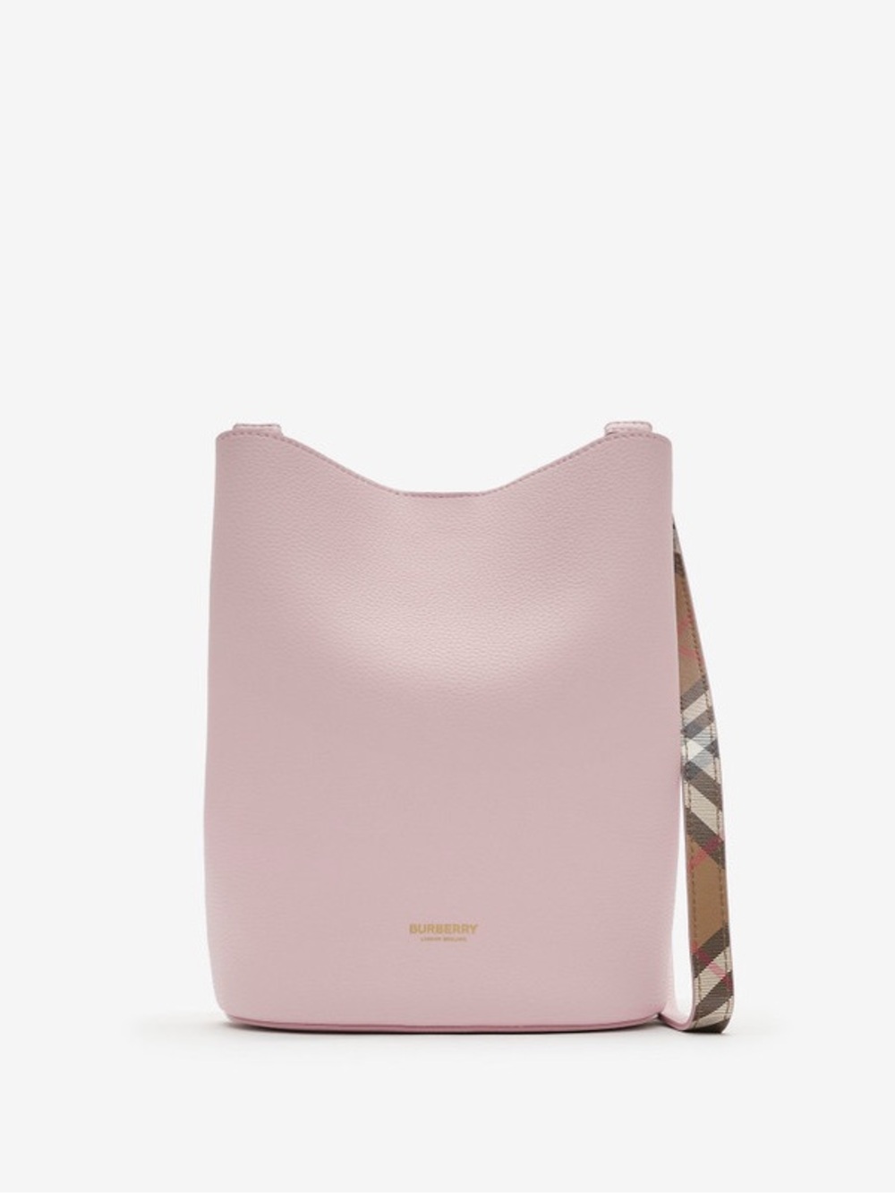 Burberry Pale Pink Leather Bucket Bag with Check Strap